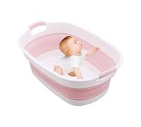 Folding Toddler Bath Tub - Portable Washing Basin with Drainage Hole, Pet Bathtub | Home Hotel Travel Setup with Baby Washing Station, Dog Cleaning Solution, School Daycare Companion