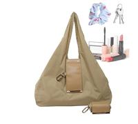 Folding Tote Bag with Keyring, Leather Tote Bag | B´orsa for Shopping, Expandable in a Spacious Banyard, for Shopping, Women, Students, Girls, Travel, School, Office, Work, dark khaki,