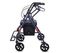 Folding Transport Wheelchair and Rollator Walker - Aluminum Alloy Rolling Walker with Adjustable Handle and Footrest - Support Up 100kg/220lbs / Blue