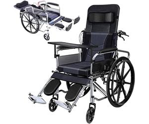 Folding Transport Wheelchair with High Back Reclining and Adjustable Leg Rests for Bariatric and Disabled Mobility Needs