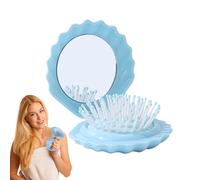 Folding Travel Brush | Shell Shaped Bag Hair Brush | Small Makeup Mirror and Scalp Massage Comb Set for Home Travel Bathroom Women Girls Shower Beach Ca