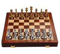 Folding travel chess set， Chess Set Metal Gold And Silver Pieces Wooden Fold Board 30x30cm