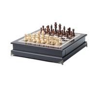 Folding travel chess set， Solid Wood Chess Set With Drawers Educational International Black