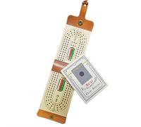 Folding Travel Cribbage Game, Leather Cribbage Board Set, Travel Cribbage Board with Playing Card, 6 Pegs, Portable Travel-Size Cribbage Set, for Family Game
