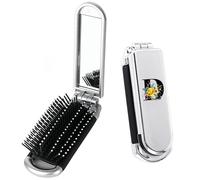 Folding Travel Hairbrush, A-Z Printed Mini Protable Folding Hair Brush with Built-in Mirror and Massage Comb for Women Girls Home Travel