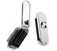 Folding Travel Hairbrush, A-Z Printed Mini Protable Folding Hair Brush with Built-in Mirror and Massage Comb for Women Girls Home Travel