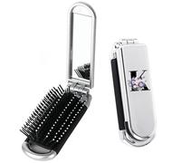 Folding Travel Hairbrush, A-Z Printed Mini Protable Folding Hair Brush with Built-in Mirror and Massage Comb for Women Girls Home Travel