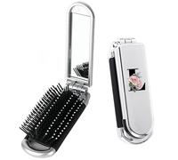 Folding Travel Hairbrush, A-Z Printed Mini Protable Folding Hair Brush with Built-in Mirror and Massage Comb for Women Girls Home Travel