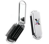 Folding Travel Hairbrush, A-Z Printed Mini Protable Folding Hair Brush with Built-in Mirror and Massage Comb for Women Girls Home Travel