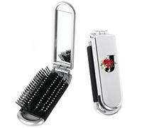 Folding Travel Hairbrush, A-Z Printed Mini Protable Folding Hair Brush with Built-in Mirror and Massage Comb for Women Girls Home Travel