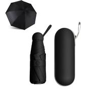 Folding Travel Umbrella - 8 Ribs Mini With Capsule Case, Portable UV Protection, Ergonomic Handle, Windproof Small Compact for Men Women (Black)