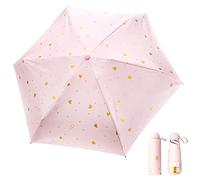 Folding Travel Umbrella Small Mini Compact Umbrella Anti-UV Lightweight and Portable Handbag Umbrellas for Women Men 90 X 50cm (Pink Heart)
