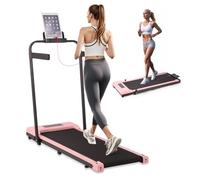Folding Treadmill Walking Pad, Treadmills with Handle, 3 in 1 Under Desk Treadmill, Running Machine Portable Compact with LED Display, 265LBS Capacity for Home Office (Pink)