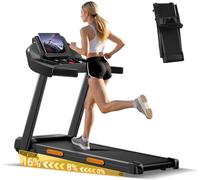 Folding Treadmill with 16% Incline, Foldable Treadmill 12KM/H for Home | 3.0HP Powerful Motor, 180KG Capacity, 3 Screen LED Display & 12 Programs, 4-in-1 Mode for Home Office, 7-layer Running belt