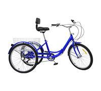 Folding Trike, ERnonde 24" Tricycle Adult Senior 7 Speed Three Wheel Foldable Cruiser Bikes with Large Detachable Basket for Men Women, High Carbon Steel Trike Bicycle for Picnic, Shop,or Engage, Blue