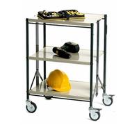 Folding Trolley; 3 Tier; Swivel (x2 Braked) Castors; Steel Creme/Black