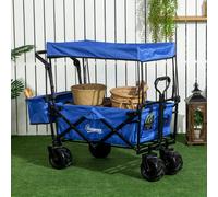 Folding Trolley Cart Storage Wagon Beach Trailer 4 Wheels with Handle Overhead Canopy Cart Push Pull for Camping