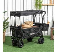 Folding Trolley Cart Storage Wagon Beach Trailer 4 Wheels with Handle Overhead Canopy Cart Push Pull for Camping