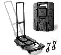 Folding Trolley on Wheels, 225Kg Heavy Duty Extendable Sack Truck/Sack Barrow with 6 Wheels (2 with Brake) & 2 Elastic Straps - Compact for Moving, Luggage, Garden Plants, Camping (jet black)