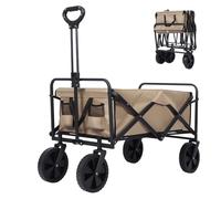 Folding Trolley Utility Wagon Cart with All-Terrain Wheels, 100L Storage Capacity, Heavy-Duty Steel Frame,Garden Wagon Cart 150kg Load Capacity (Beige)
