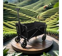 Folding Trolley With Wheels, Collapsible Foldable Wagon Portable Camping Cart Festival Utility Cart Heavy Duty Wide Wheels Adjustable Handle for Beach Outdoor Garden Picnic Shopping Fishing, Black