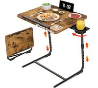 Folding TV Tray Adjustable Dinner - Trays for Eating On Couch Wooden Tables Mate Stand Foldable Desk with Cup Holder Portable