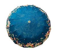 NTIYOU Folding Umbrella Japanese Style Flowers Umbrella Rain Women Anti UV Sun Umbrella Wooden Handle Three Folding Umbrellas Silver Coating Portable(Navy blue)