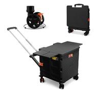 Folding Utility Cart on Wheels, Labor-Saving Collapsible Trolley with Magnetic Sliding Lid Telescoping Handle 55L/176LBS, Flat-Pull Shopping Dolly 360°Swivel Wheels for Travel Camping (Black)