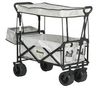 Folding Utility Wagon Cart Grey Steel & EVA Wheels 117x55x98cm Canopy Telescopic