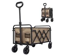 Folding Wagon Cart, Collapsible Utility Trolley with Adjustable Handle, 80L Capacity, 120kg Load Capacity, Portable Camping Cart with Storage Pockets (Beige)