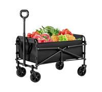 Folding Wagon Cart Heavy Duty 220 lbs Capacity, Collapsible Utility Wagon with All Terrain Wheels & Adjustable Handle, Foldable Camping Trolley for Beach Garden Grocery, 600D Oxford