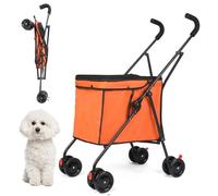 Folding Wagon Cart,Heavy Duty Garden Cart, Outdoor Beach Wagon, Large Capacity Beach Wagon with All-Terrain Wheels, Adjustable Folded Cart for Camping Shopping Sports (Orange)