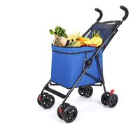 Folding Wagon Cart,Heavy Duty Garden Cart, Outdoor Beach Wagon, Large Capacity Beach Wagon with All-Terrain Wheels, Adjustable Folded Cart for Camping Shopping Sports (Blue)