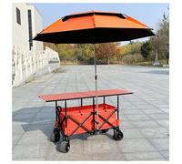 Folding Wagon Foldable Camping Cart Portal Festival Wagons,Heavy Duty Pull Along with an adjustable-height table-ideal for honing business acumen at night markets and roadside stalls,orange