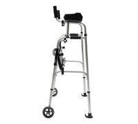 Folding Walker Aluminium Alloy Upright Walker Adjustable Upright Rolling Walker with Arm Support Resting Seat and 2 Wheels Max Capacity 220 lbs for People with Reduced Mobility