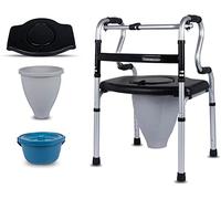 Folding Walker for Seniors, Standard Walker Mobility Aids Walker Supports up to 350 lbs, Bedside Commode Chair Shower Chair - Adjustable Height (C)