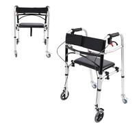 Folding Walker for Seniors with Lockable Wheels, Detachable Padded Seat - 440lbs Height Adjustable Stand Up Walker, Medical Walking Mobility Aid, Rolling Walkers for Adult Bariatric Handicap