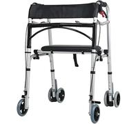 Folding Walker for Seniors with Seat & Wheels, Lightweight Adjustable Height Walker for Elderly, Bariatric, Handicap, and Disabled, Portable Mobility Aid with 4 Wheels and Flip Rest Sea,