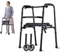 Folding Walker - Lightweight Upright Walker with Dual Wheels and Seat for Seniors