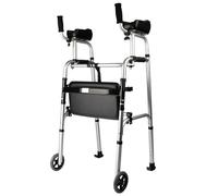 Folding Walker, Rehabilitation Auxiliary Walking Aid, Front Wheeled Walker with Armrests, Adjustable Height, for Seniors, Disabled,A