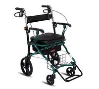 Folding Walker Seat and Detachable Storage Bag Adjustable Height 4 Wheels Shopping Aluminium Walking Mobility Aid for Elderly Double The Comfort The N