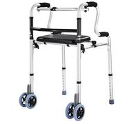 Folding Walkers with Wheels and Seat 390LB,Auto Brake Double Front 5" Wheel Walker,Lightweight Standard Walkers for Seniors,Aluminum Rolling Walker for Adults,Height Adjustable Walking Mobility Aid