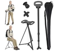 Folding Walking Cane Seat, Adjustable Aluminum Crutch Stool | Aluminum Alloy Construction, 330Lbs Load Capacity, Anti-Slip Base, Folding Seat Design