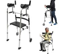 Folding Walking Frame, Aluminium Mobility Walker, Zimmer Frame with Wheels, Walking Frame with Wheels, Height Adjustable, Load Capacity 100kg, Elderly Walking Aid, Silver-Black