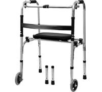 Folding Walking Frame with Wheels, Handrail Zimmer Frame, Lightweight Folding Walker for The Elderly, 8-Level Adjustable Height Aluminium Walker for Seniors, Front Wheel Walking, Up to 396LBS