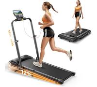 Folding Walking Pad with 12% Incline, Treadmills for Home Foldable, 2.5HP Under Desk Treadmills with Adjustable Hight, 10 KM/H Running Machines for Home with Remote & APP Control - Black White