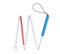 Folding Walking Pole for Elderly - 5Section Collapsible Aluminium Alloy Cane with Reflective Strip & AntiSlip Handle, BlueRed
