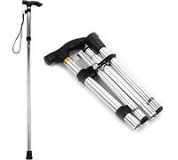 Folding Walking Stick-Adjustable Height Lightweight Aluminium Cane for Elderly Disabled Men & Women-Non-Slip Rubber Tip Ergonomic Handle & Travel-Friendly Design (Silver)