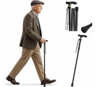 Folding Walking Stick Adjustable Height Telescopic, Lightweight Ergonomic Walking Cane with Non-Slip Rubber Tip & Wrist Strap Portable Collapsible Mobility Aid for Elderly, Men & Women