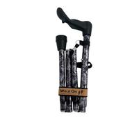 Folding Walking Stick, Arthritis Support Aid With Ergonomic Handle, Various Patterns (Grey Marble, Standard, Right Hand)